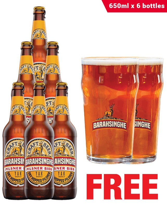 Barahsinghe Pilsner 650ML x 6 Bottles + 2 Glasses Free
