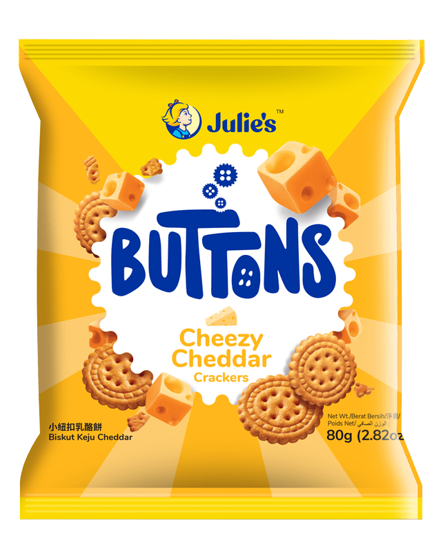 Julie's Buttons Cheezy Cheddar Crackers 80G Julie's Buttons Cheezy Cheddar Crackers 80G