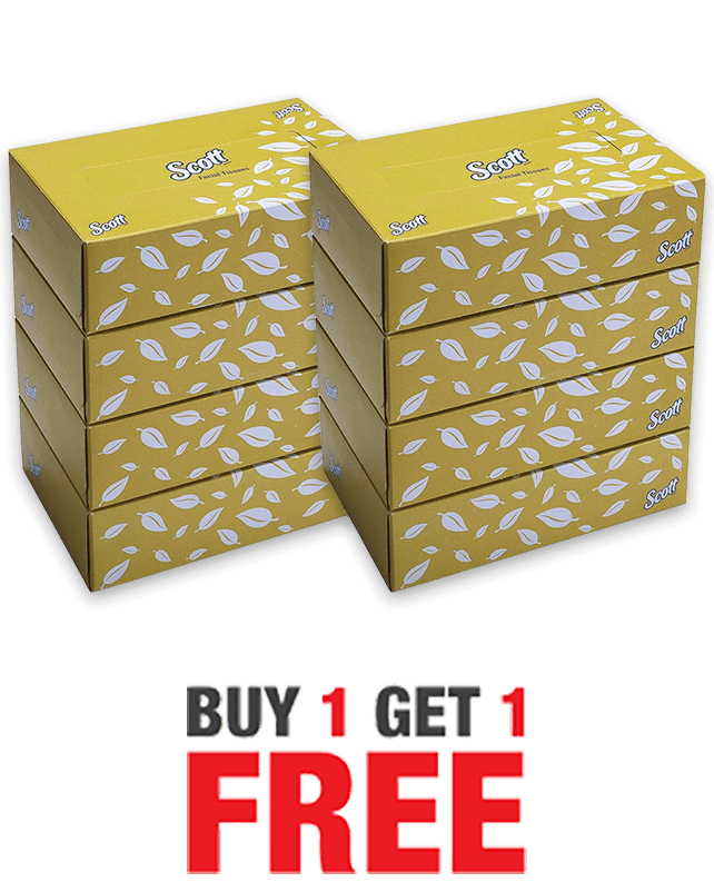Kimberly Clark Scott Facial Tissues 2Ply 100 Pulls (4 Pack) Buy1 Get1 Free Kimberly Clark Scott Facial Tissues 2Ply 100 Pulls (4 Pack) Buy1 Get1 Free